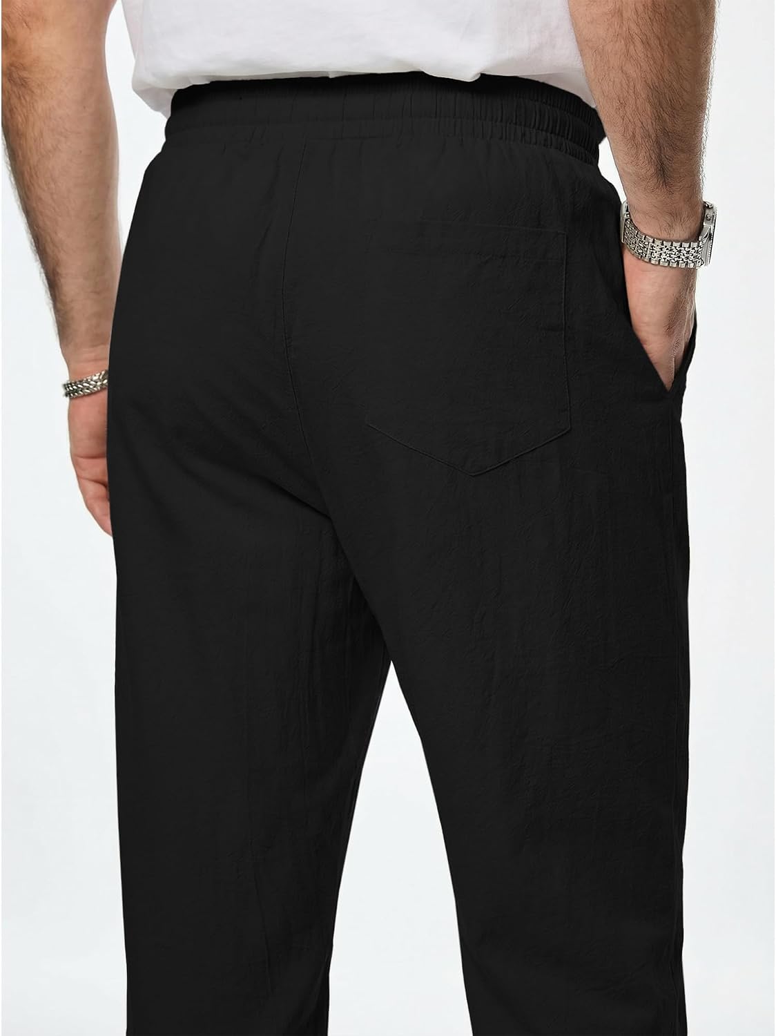 JMIERR Mens 100% Cotton Pants Casual Elastic Waist Drawstring Lightweight Summer Beach Trousers with Pockets
