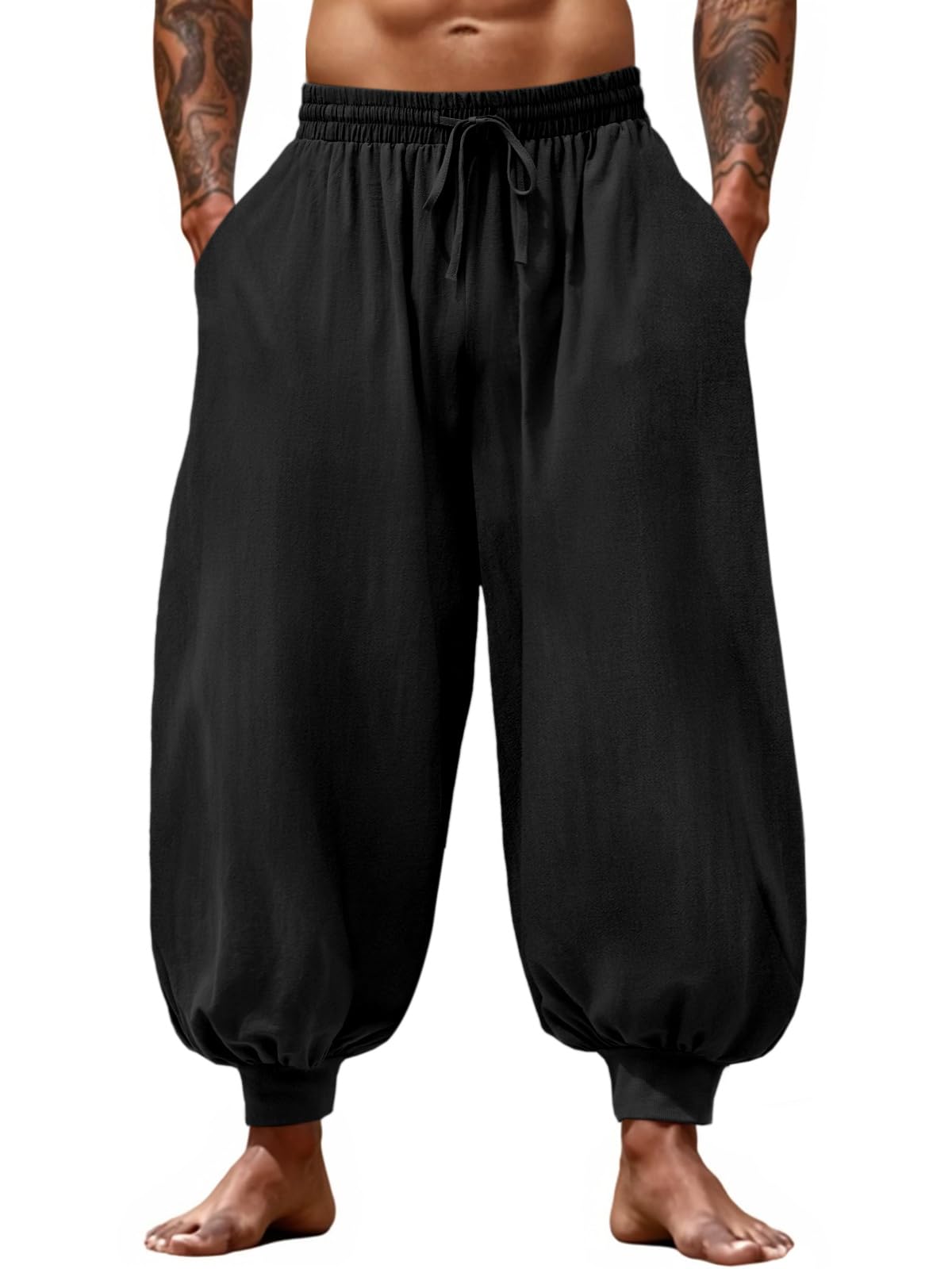 Runcati Mens Harem Pants Casual Baggy Trousers Cotton Boho Pants