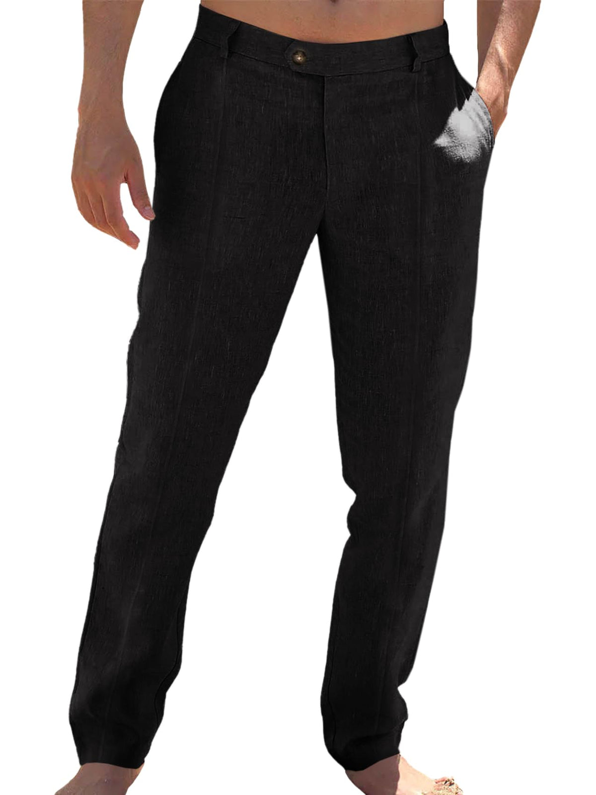 Runcati Mens Cotton Linen Casual Pants Dress Elastic Waist Trousers Slacks