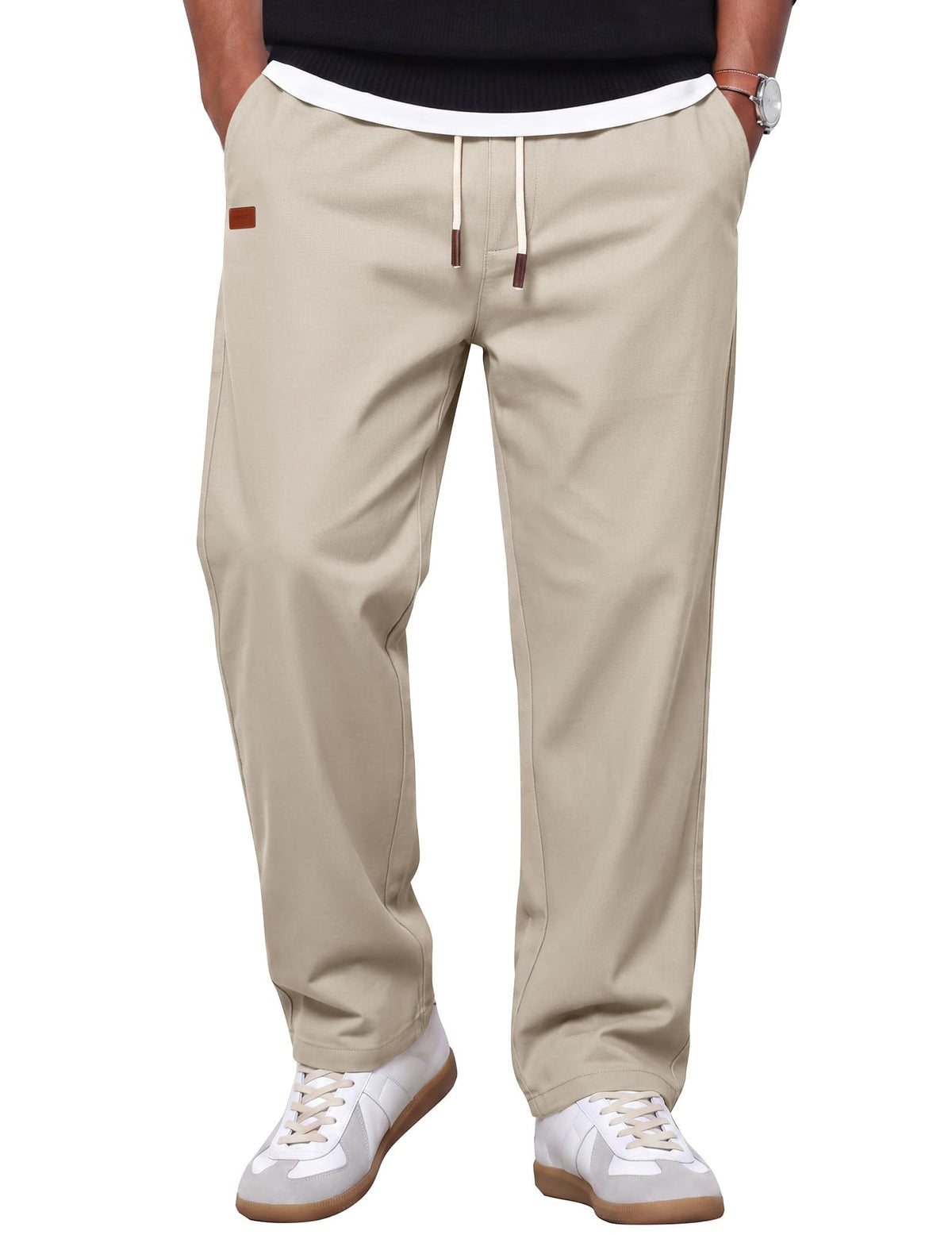COOFANDY Mens Casual Pants Elastic Waist Drawstring Chino Pant Cotton Twill Stretch Slacks with Pocket