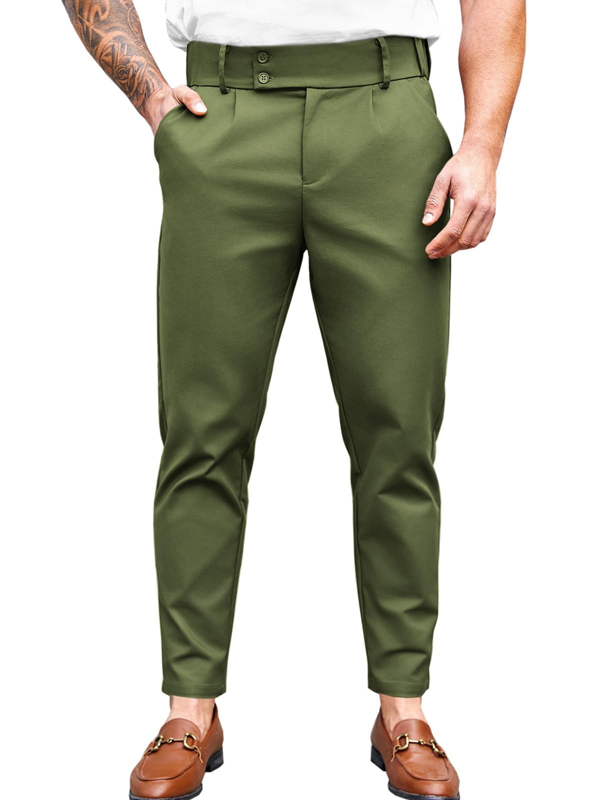 Mens Chino Pants Slim Fit Stretch Skinny Tapered Dress Pant Casual Trousers