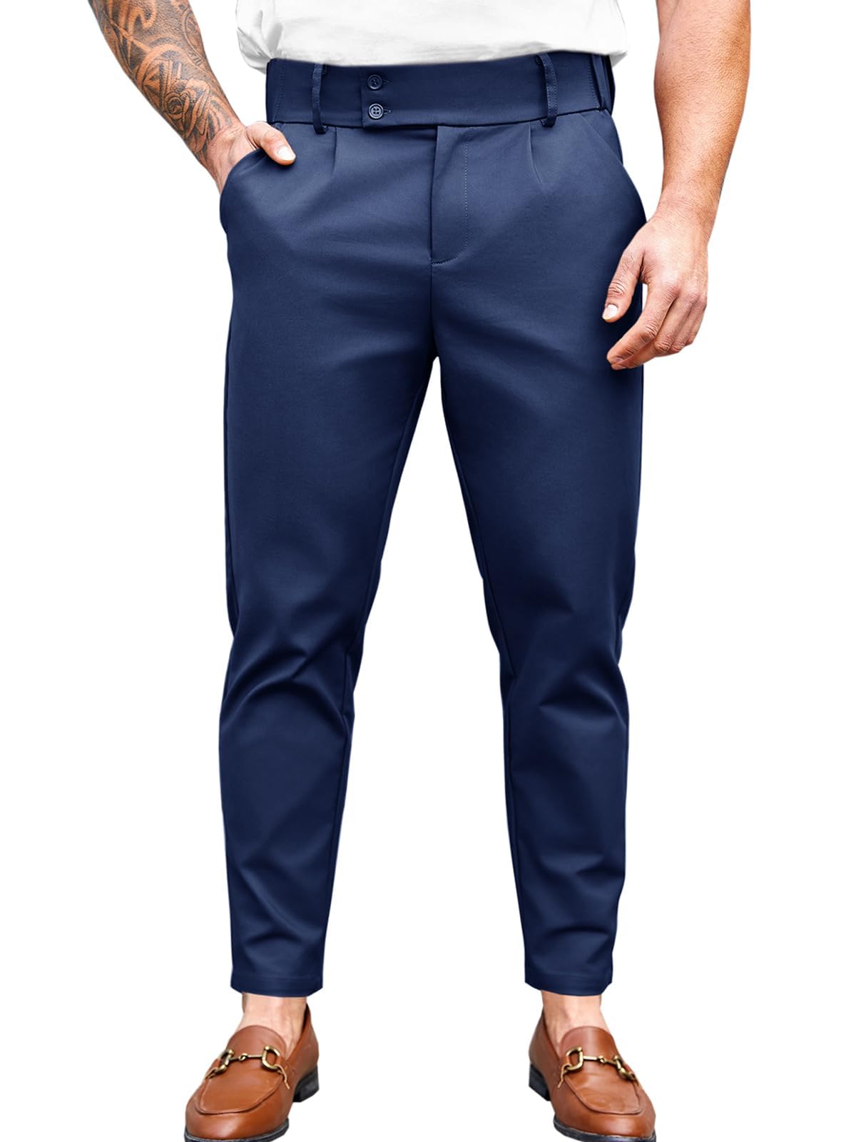 Mens Chino Pants Slim Fit Stretch Skinny Tapered Dress Pant Casual Trousers