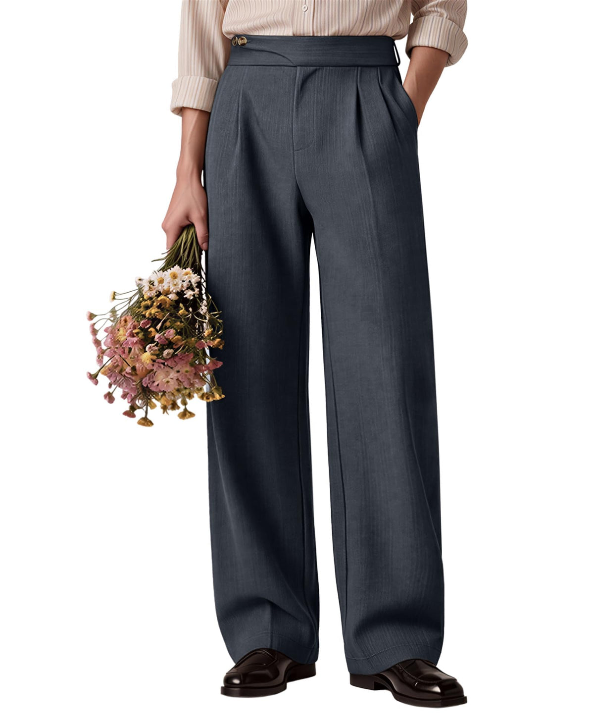 Susclude Mens Baggy Dress Pants Old Money Vintage Pleated Wide Leg Pants Summer Casual Slacks Relaxed Fit Trousers