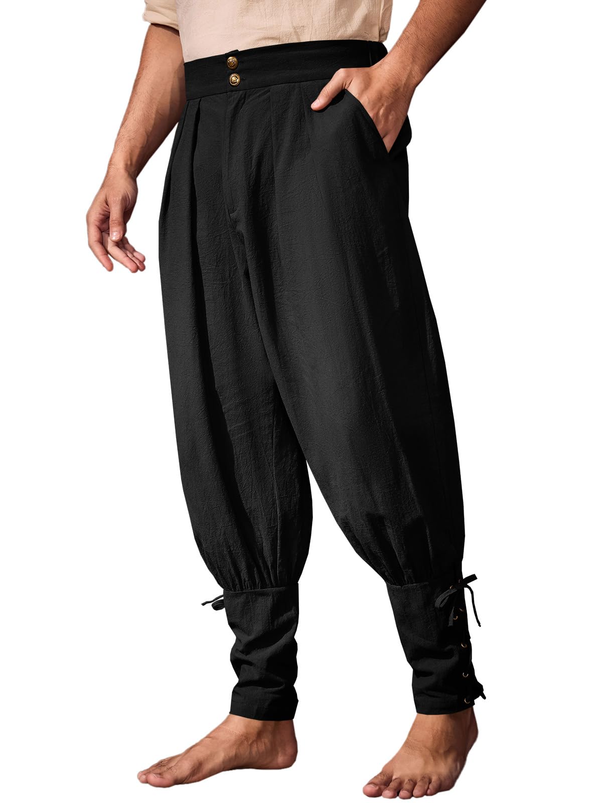 Runcati Mens Medieval Ankle Pants Renaissance Viking Pirate Pants Halloween
