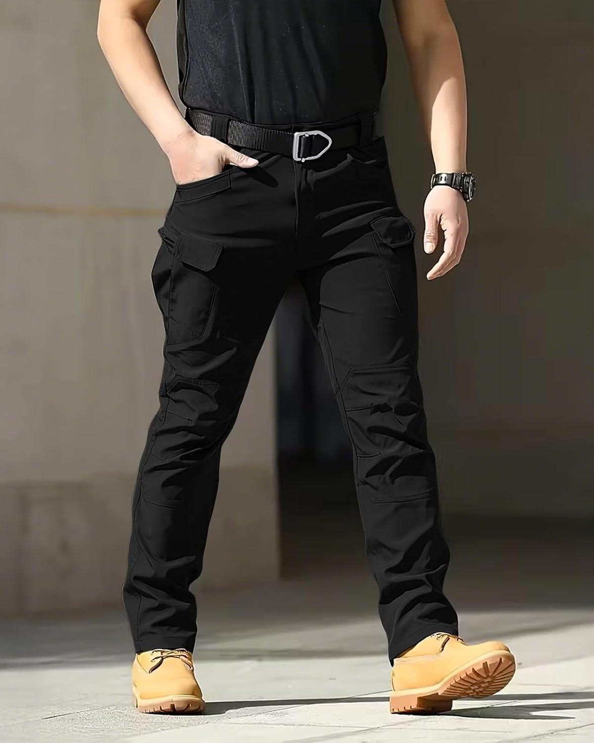 whox Men's Cargo Tactical Pants Work Hiking Trousers Waterproof Lightweight Elastic Waist for Travel with Pockets(No Belt)