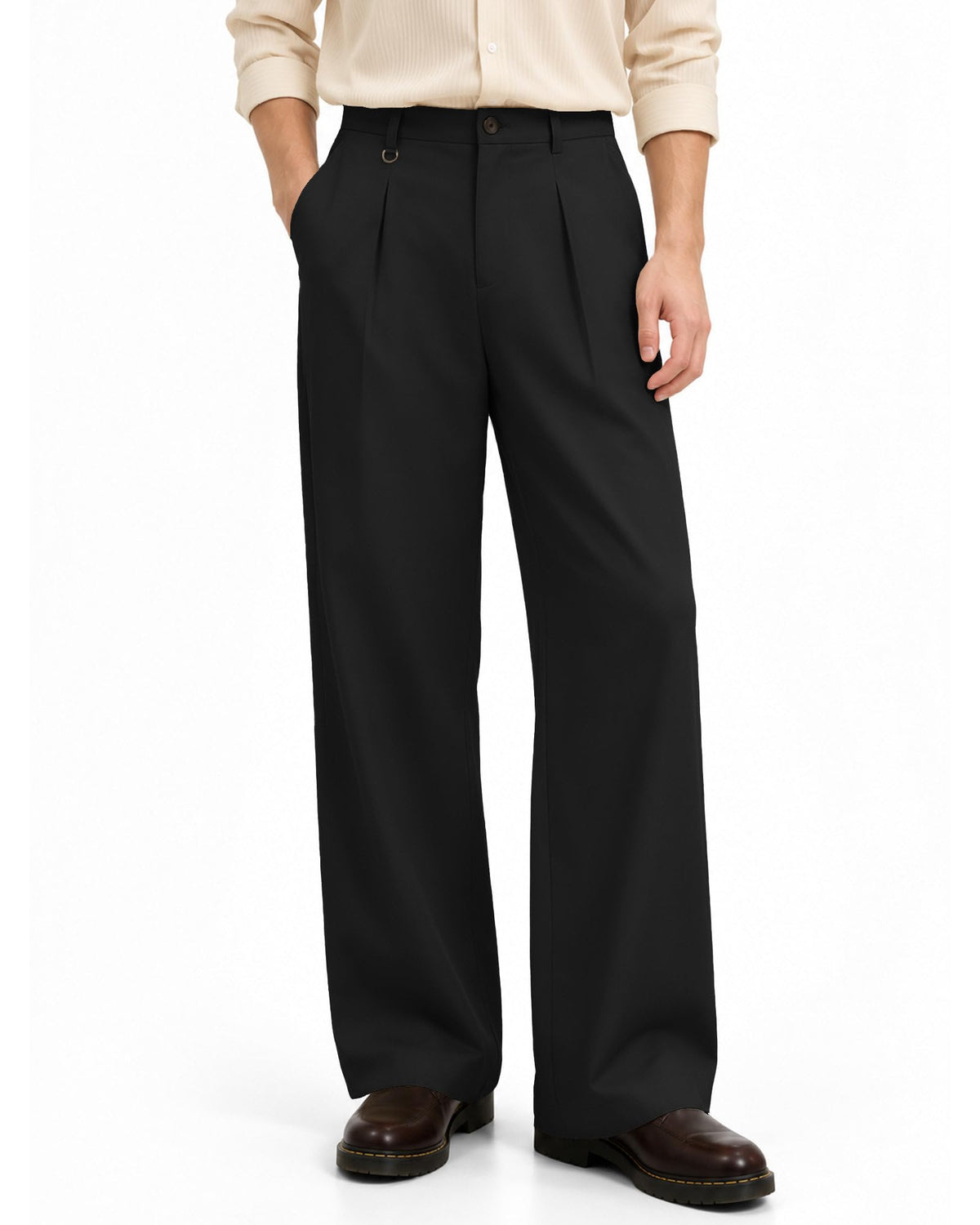 ZKMAN Men's Wide Leg Pleated Dress Pants Drawstring Elastic Waist Slacks
