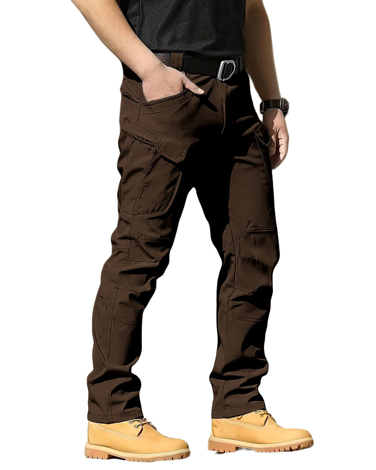 Men's Lightweight Tactical Pants, Water Resistant Hiking Cargo Pants with Multiple Pockets for Outdoor (No Belt)