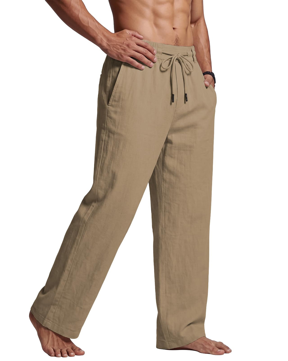 PIDOGYM Men's Cotton Linen Pants Summer Beach Pants Golf Dress Trousers