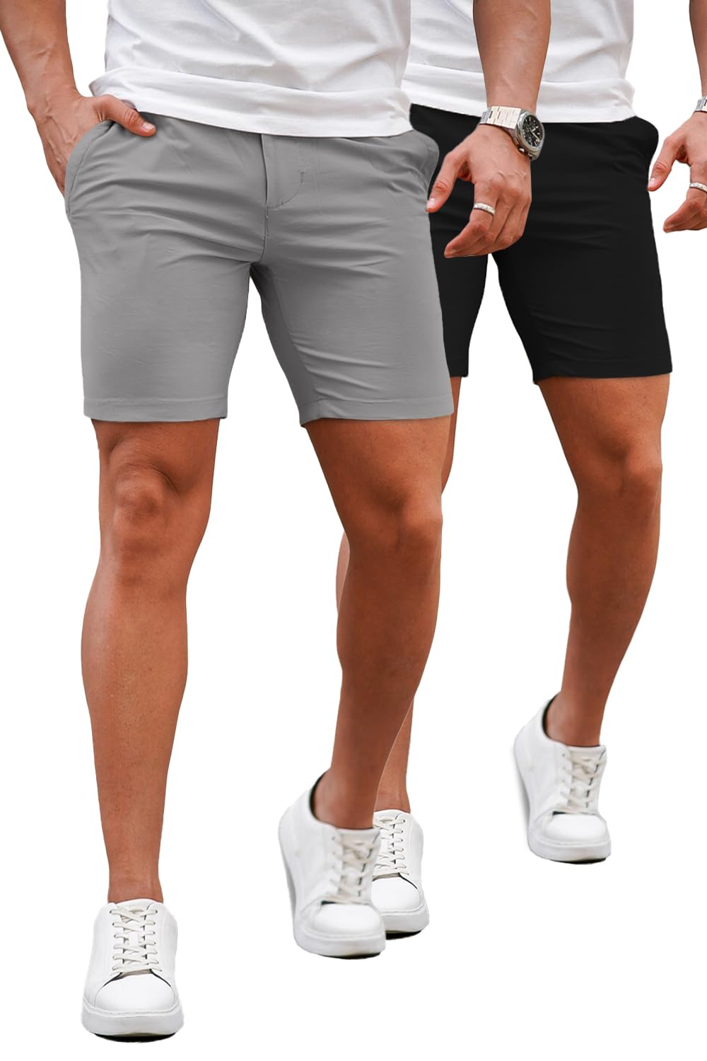 GINGTTO Mens Slim Fit Shorts Stretch Tapered Leg Skinny Chinos 5" 7"
