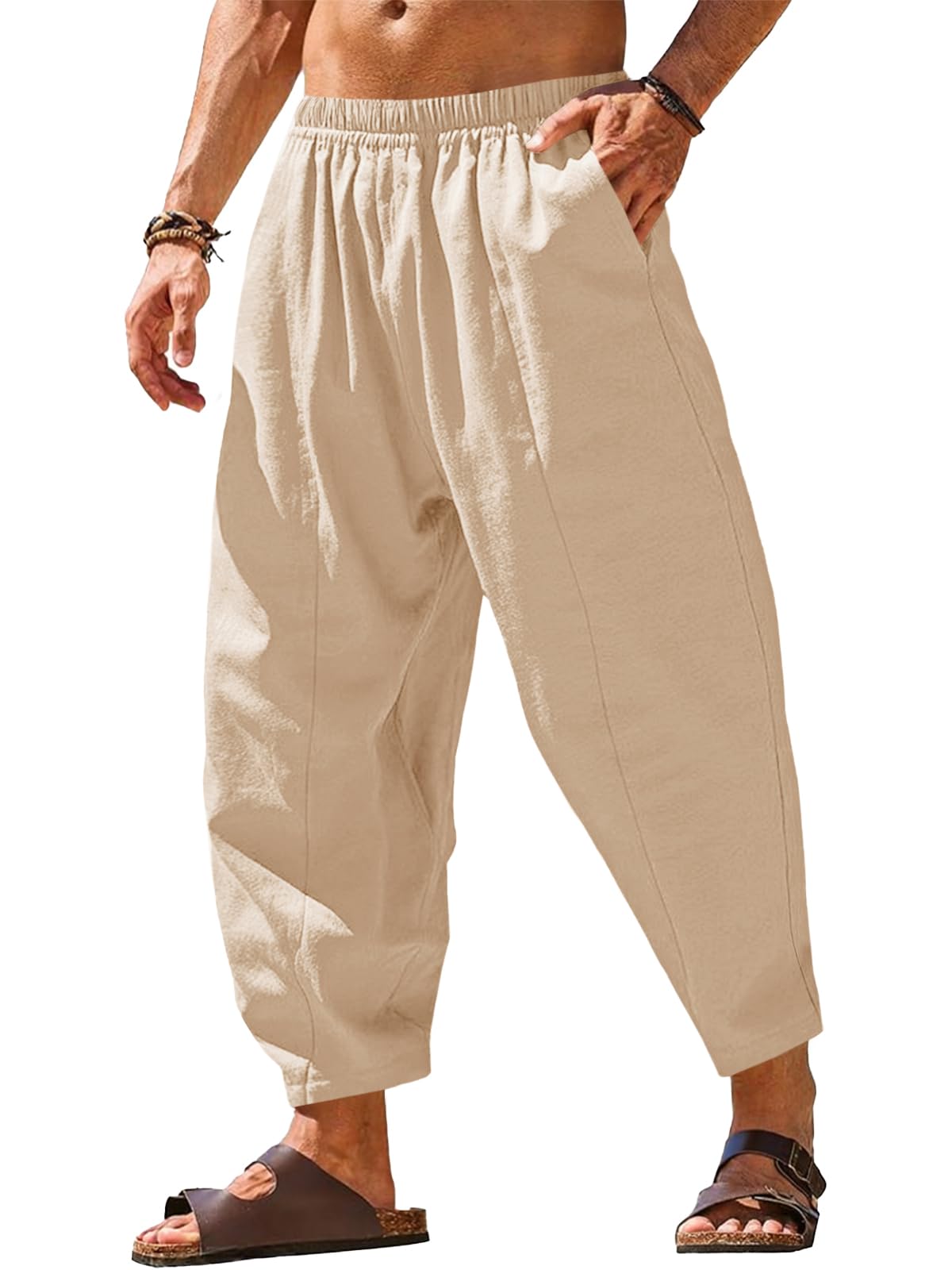 Runcati Mens Harem Pants Casual Elastic Waist Drawstring Baggy Trouser