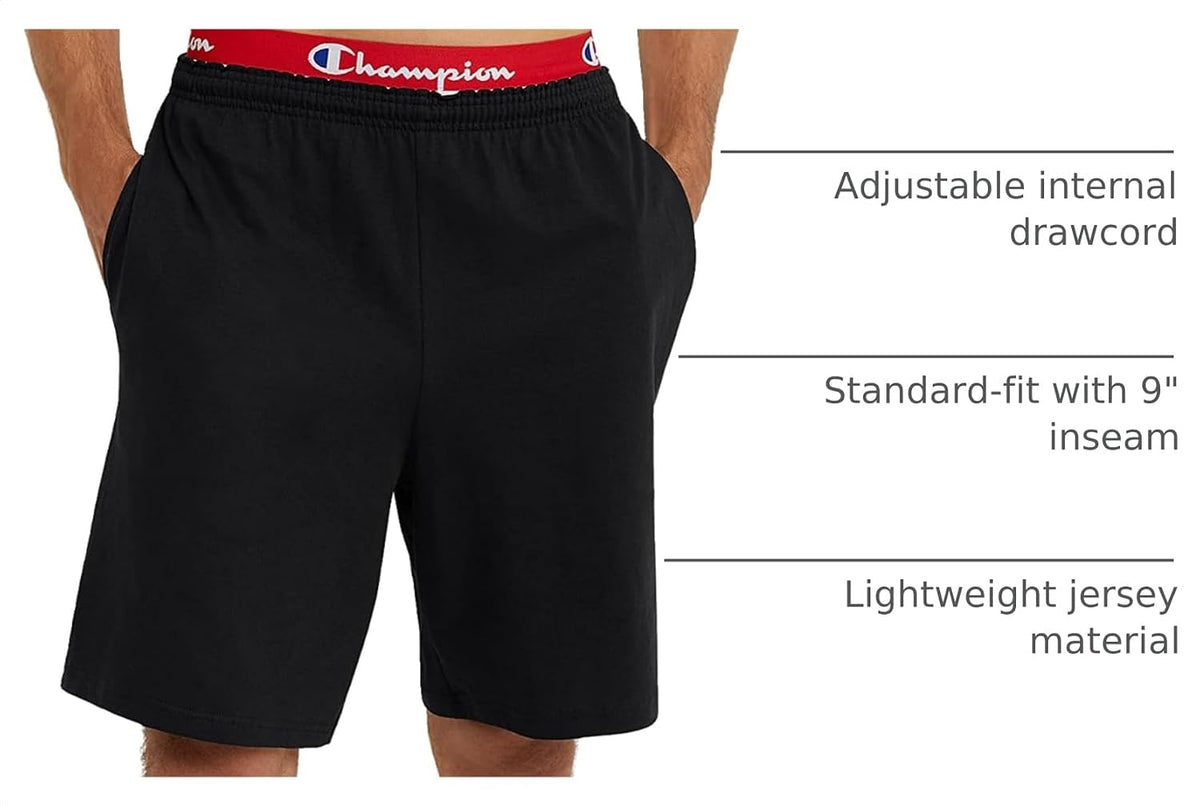 Champion Men's Lounge Shorts, Standard Fit, 9 Inch Inseam, Lightweight 100% Cotton, Available in Regular and Big & Tall