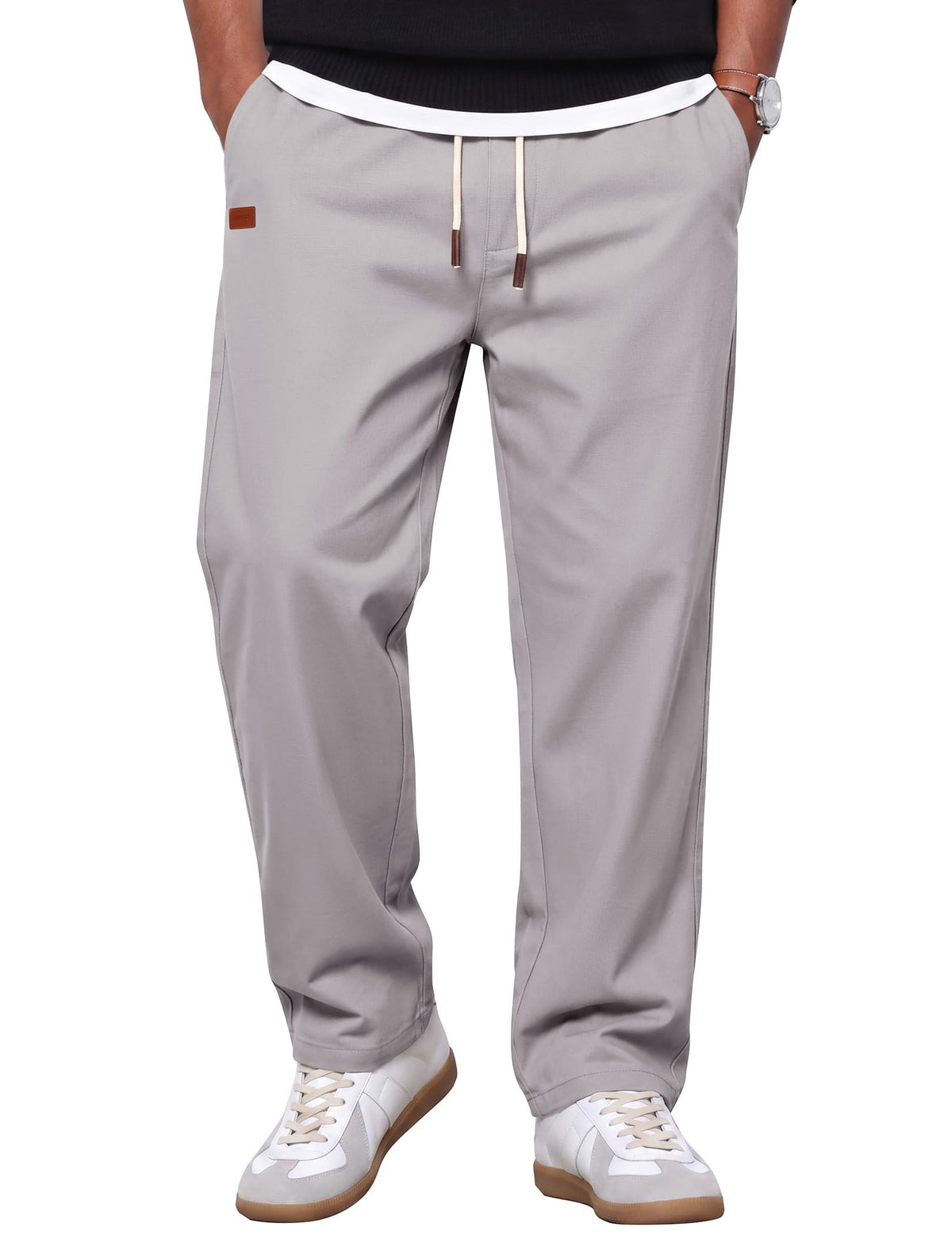 COOFANDY Mens Casual Pants Elastic Waist Drawstring Chino Pant Cotton Twill Stretch Slacks with Pocket