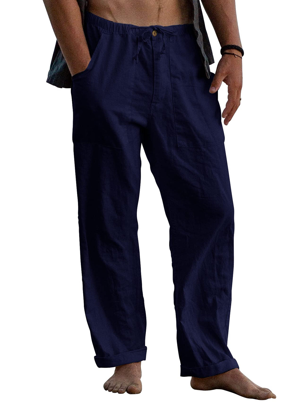 Gafeng Mens Linen Pants Yoga Casual Beach Summer Harem Baggy Trousers