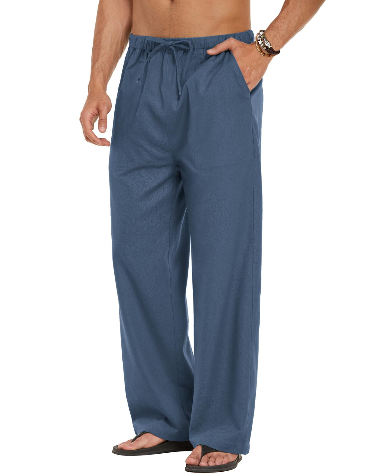 COOFANDY Men Linen Pants Casual Elastic Waist Drawstring Pants Summer Beach