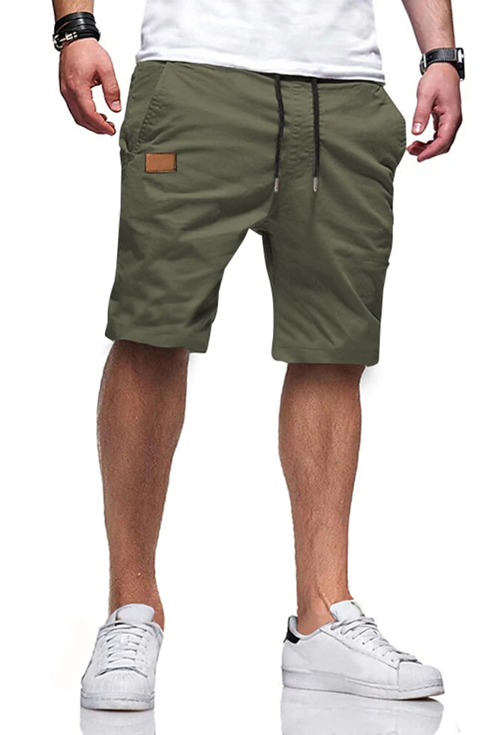 JMIERR Mens Cotton Stretch Shorts Casual Drawstring Twill Chino Shorts