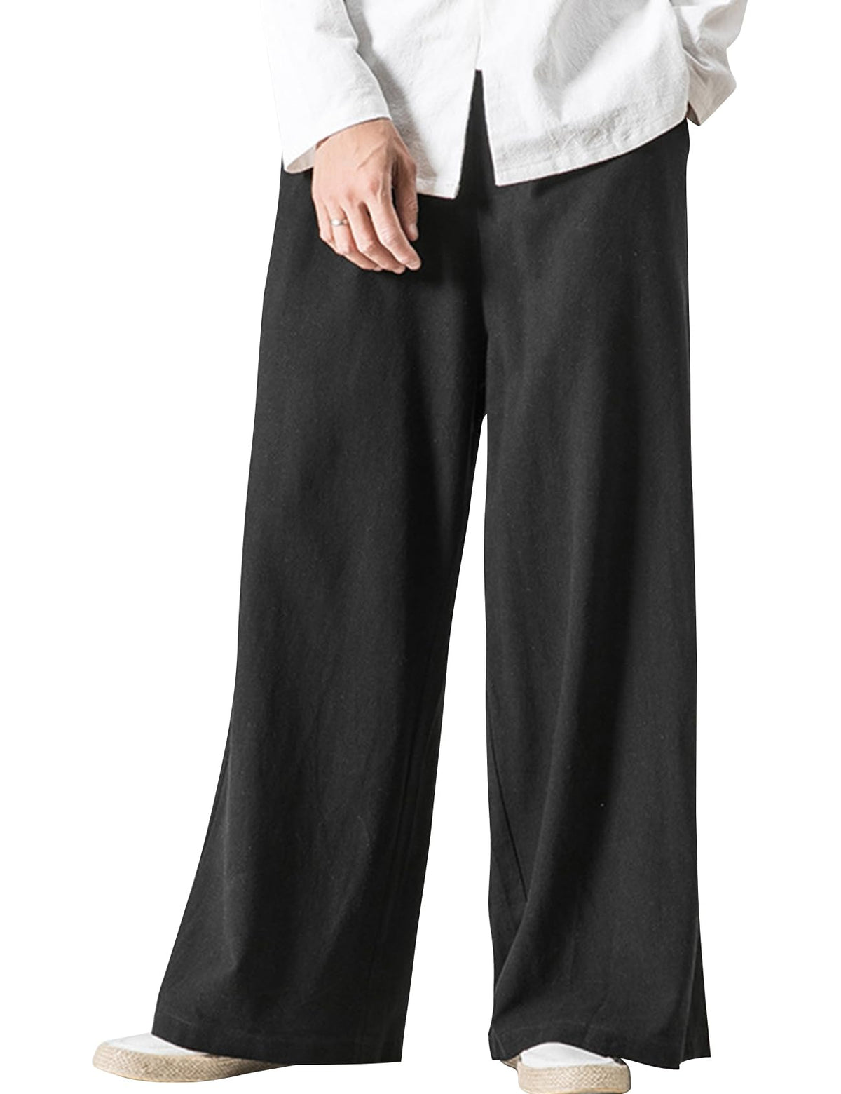 Kissonic Mens Casual Linen Pants Elastic Waist Cotton Wide Leg Trousers