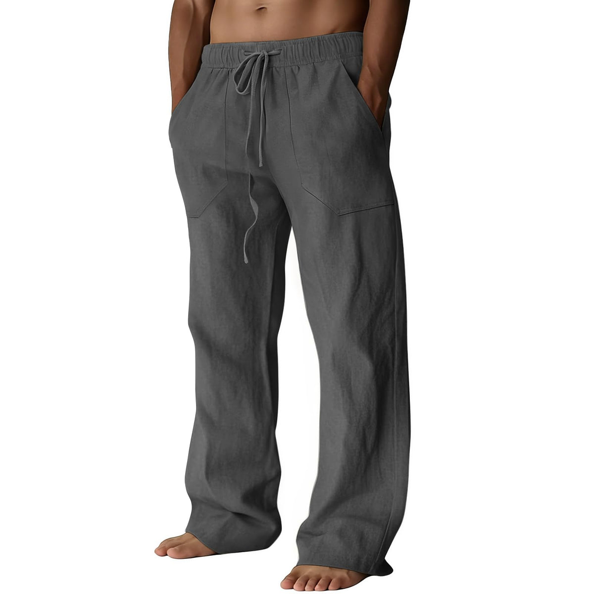 Puimentiua Cotton Linen Pants Men Casual Loose Fit Summer Beach Pants
