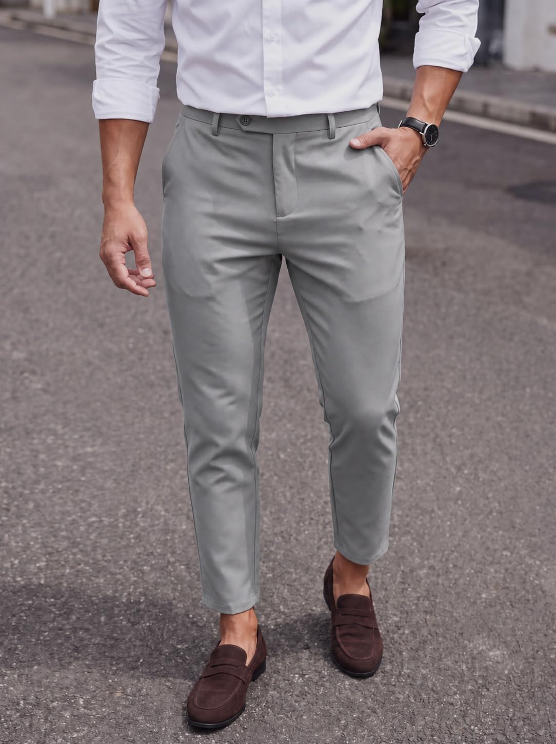 Runcati Mens Slim Fit Dress Pants Casual Stretch Skinny Trousers 30"/32"