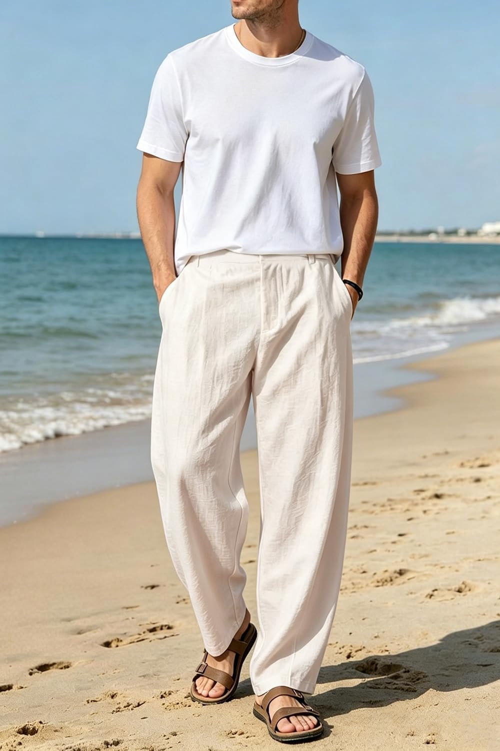 Heyfanee Linen Pants Men Casual Summer Beach Pleated Trousers Loose Fit