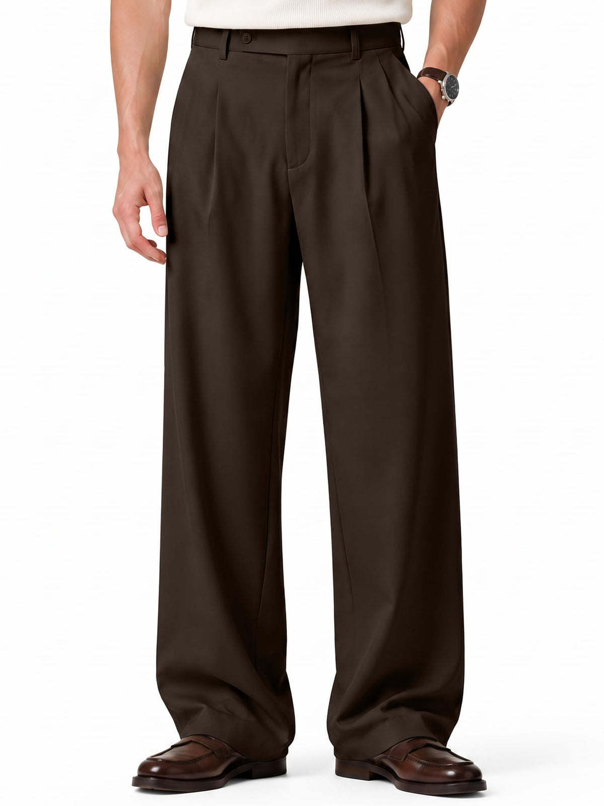 HUNGSON Mens Baggy Casual Dress Pants Pleated Wide Leg Lightweight Slacks
