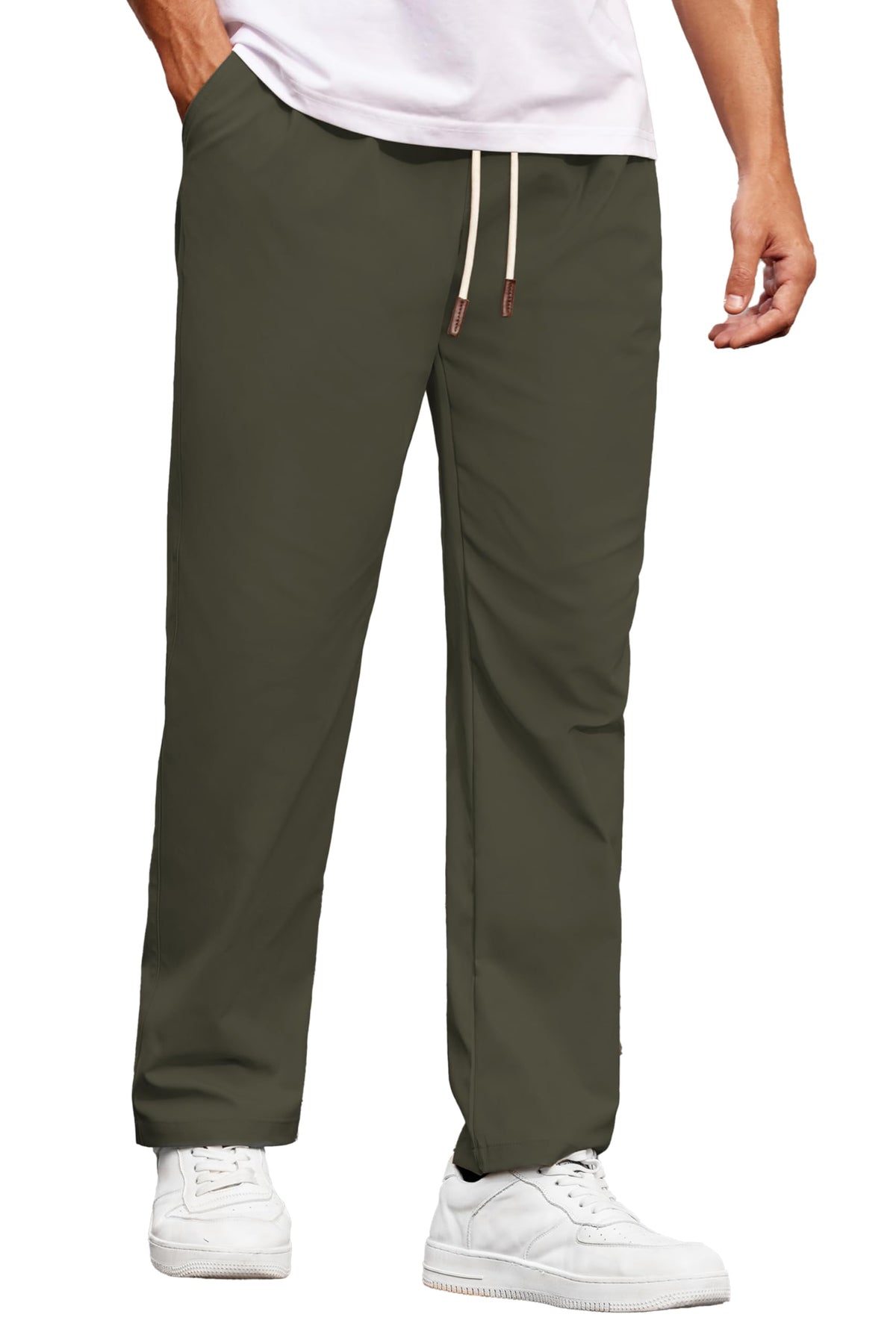 COOFANDY Men's Casual Chino Pants Drawstring Elastic Waist Relaxed Fit Pant