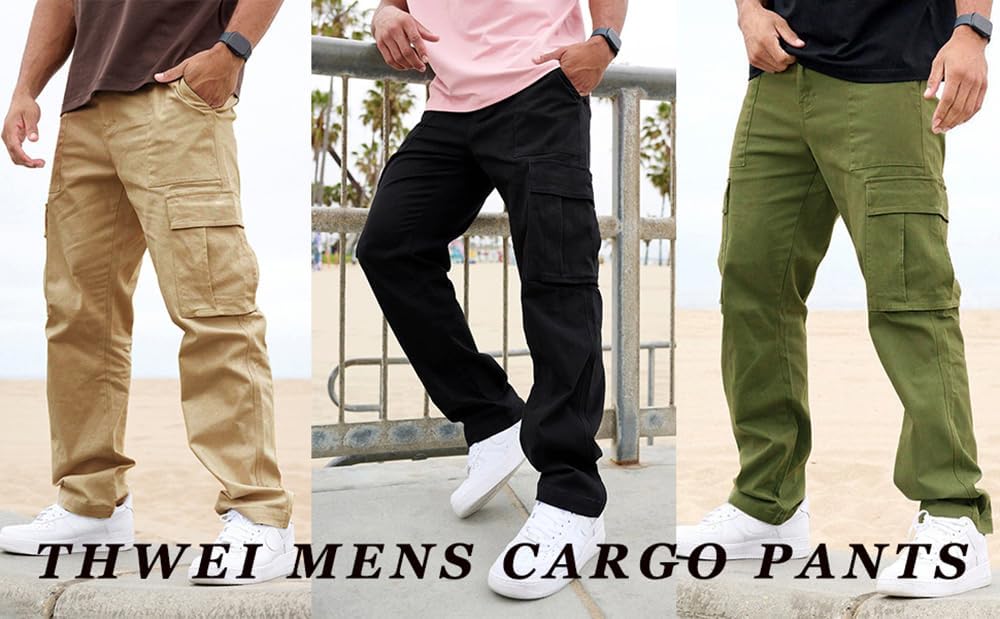 THWEI Cargo Pants for Men Casual Elastic Waist Work Pants
