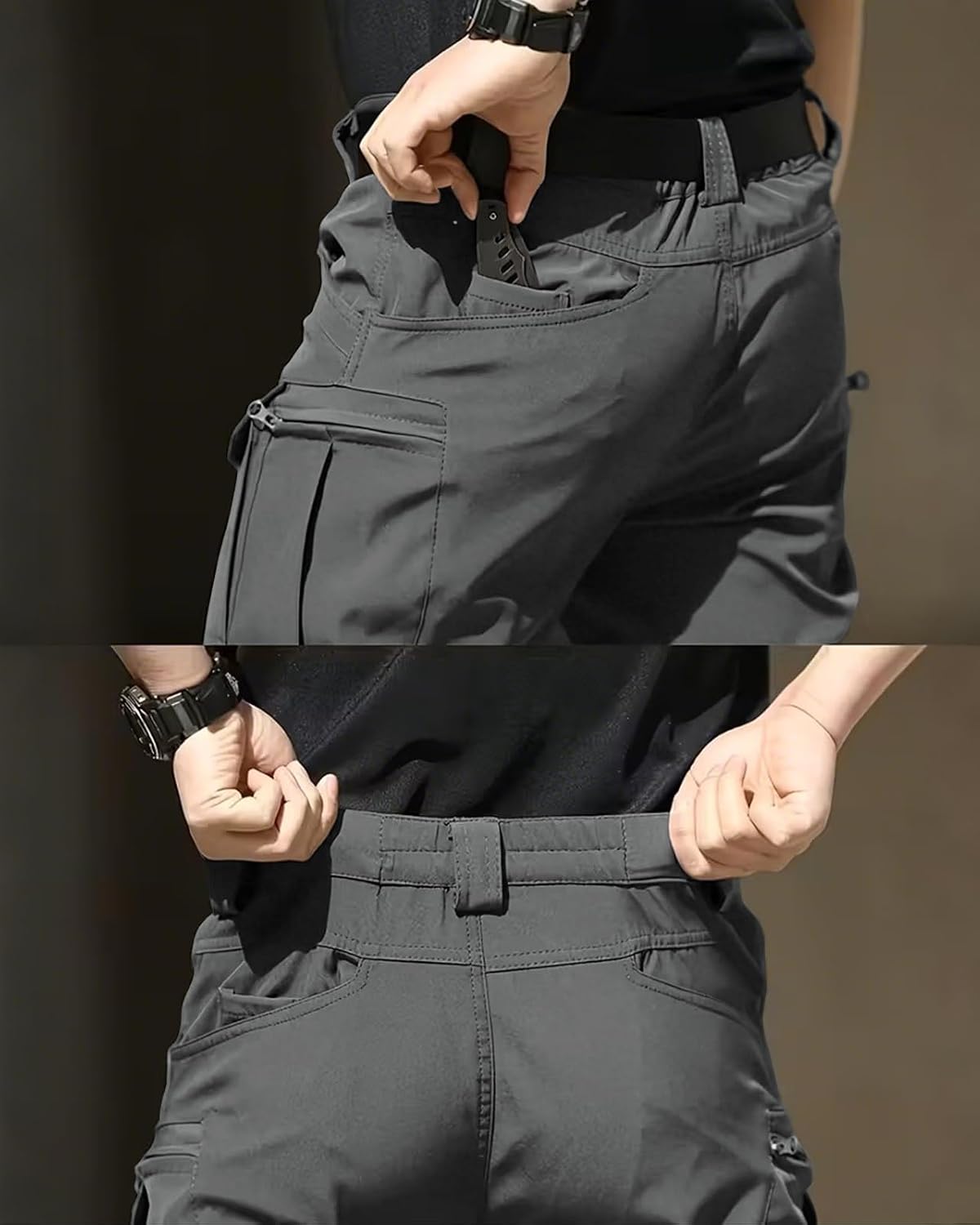 Men's Lightweight Tactical Pants, Water Resistant Hiking Cargo Pants with Multiple Pockets for Outdoor (No Belt)