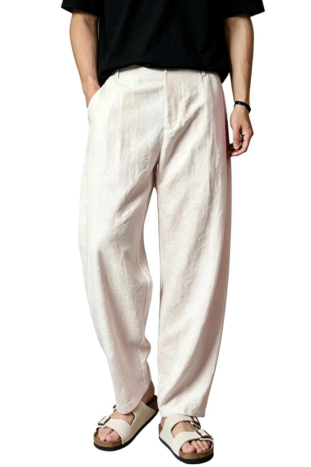 Heyfanee Linen Pants Men Casual Summer Beach Pleated Trousers Loose Fit