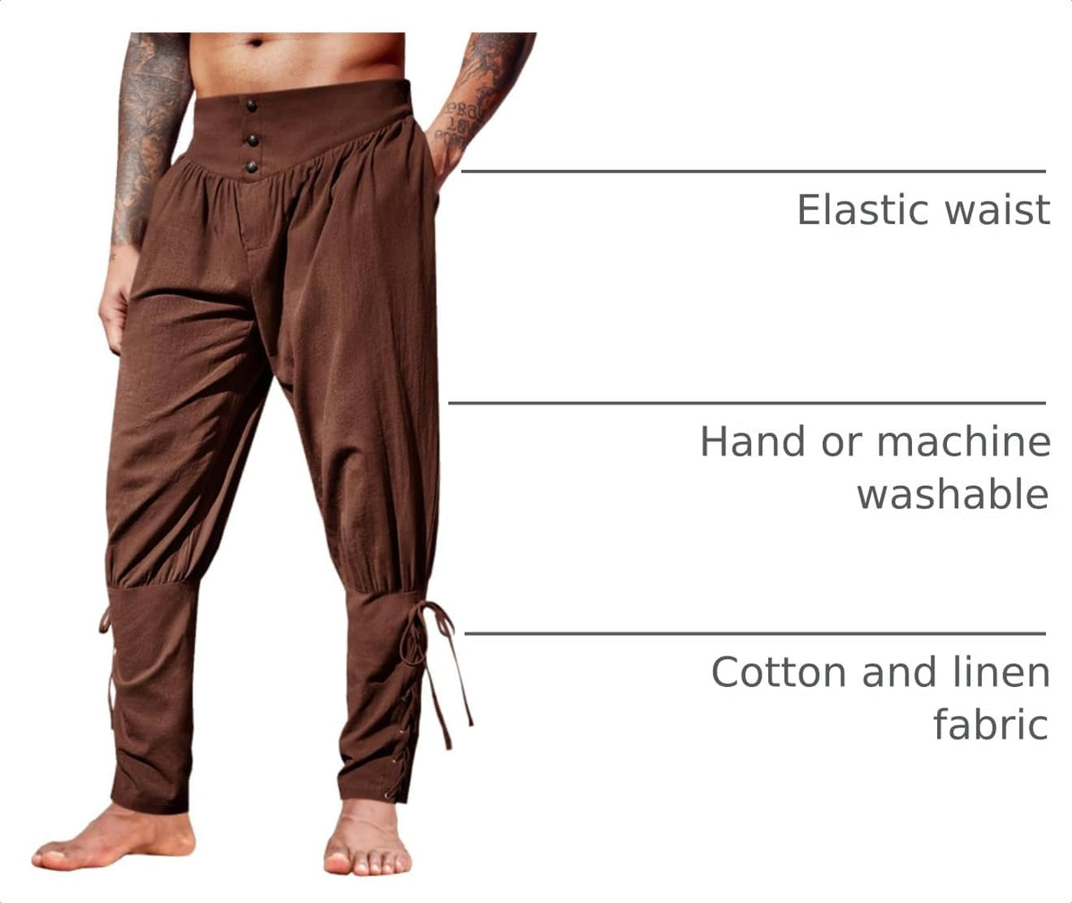 Runcati Mens Medieval Ankle Pants Renaissance Viking Linen Costume Trousers