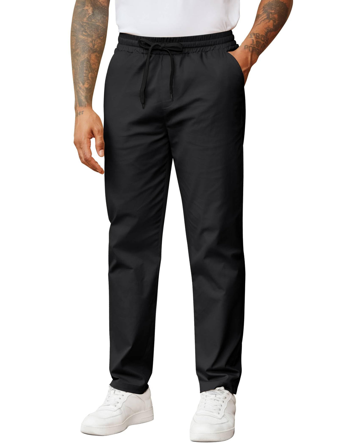 COOFANDY Men's Casual Pants Drawstring Elastic Waist Chino Pants Straight Leg Slacks Cotton Twill Trousers with Pockets