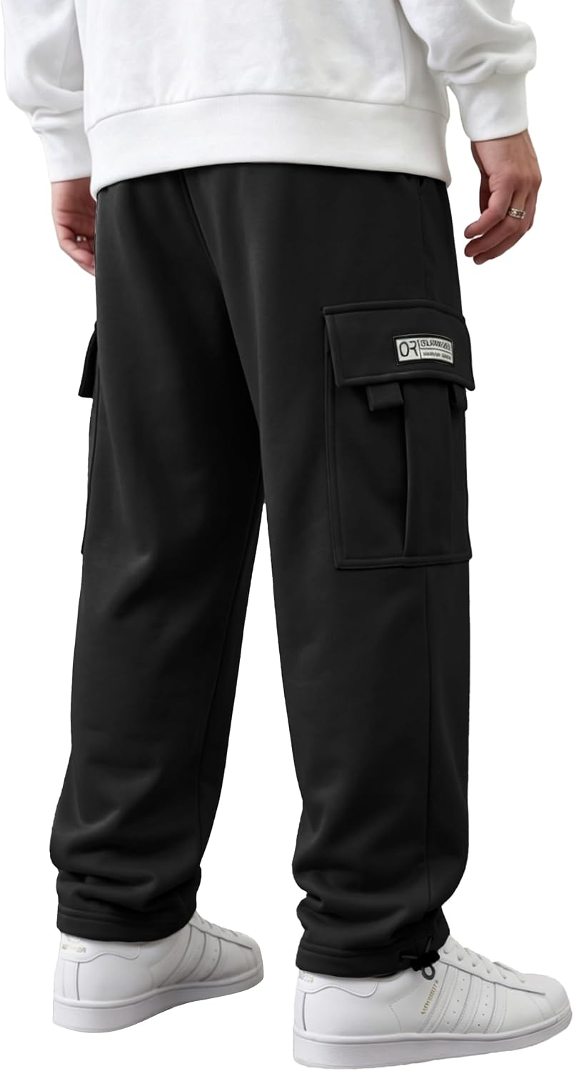 HUNGSON Mens Cargo Sweatpants Drawstring Casual Hiking Pants Joggers Athletic Trousers Cotton Loose Straight Pants for Men