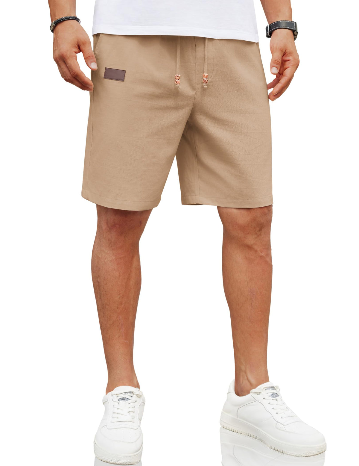 COOFANDY Men Linen Beach Shorts Casual Drawstring Summer Vacation Shorts