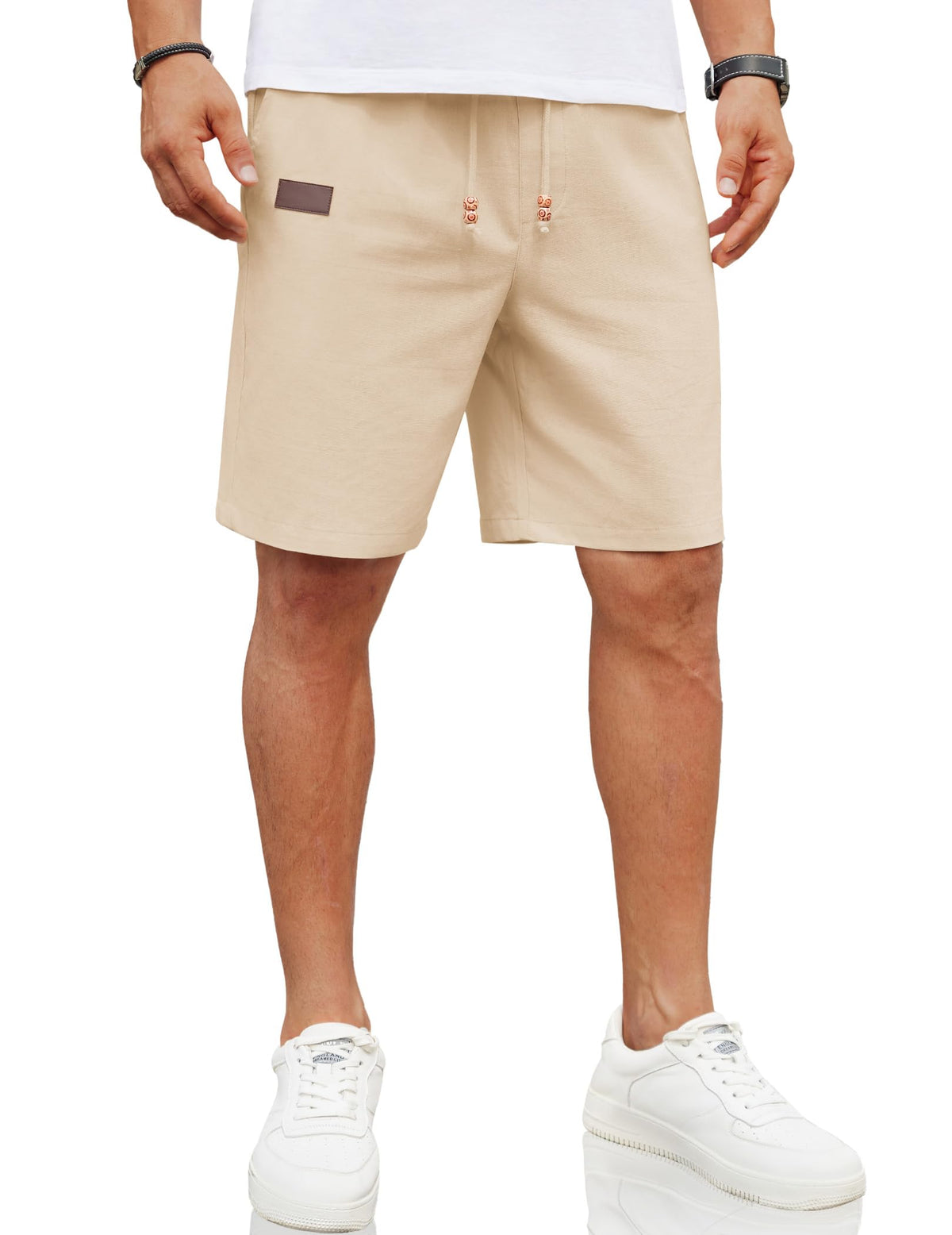 COOFANDY Men Linen Beach Shorts Casual Drawstring Summer Vacation Shorts