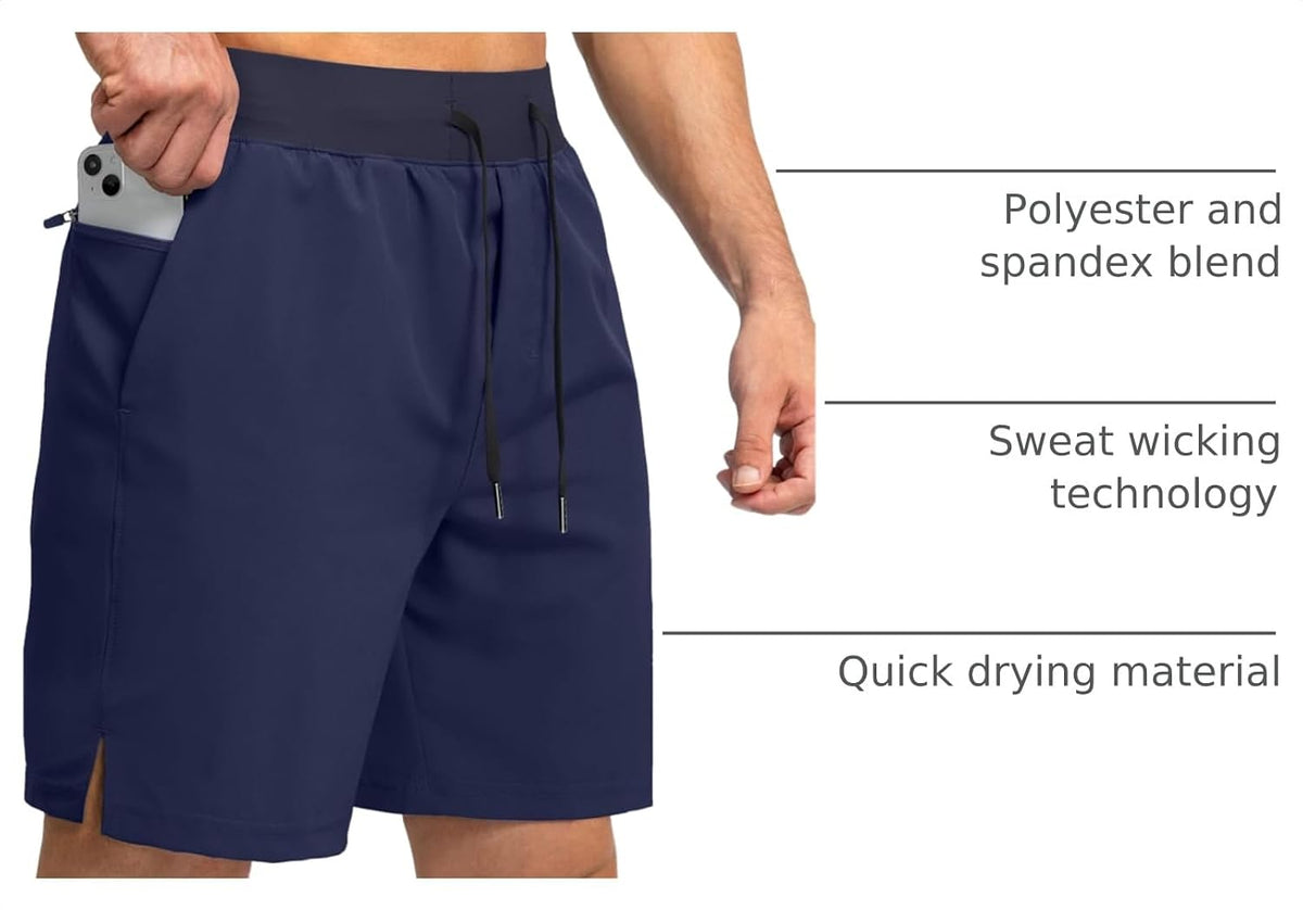 Soothfeel Men's Athletic Running Shorts Zipper Pockets 9"/7"/5 Workout Gym