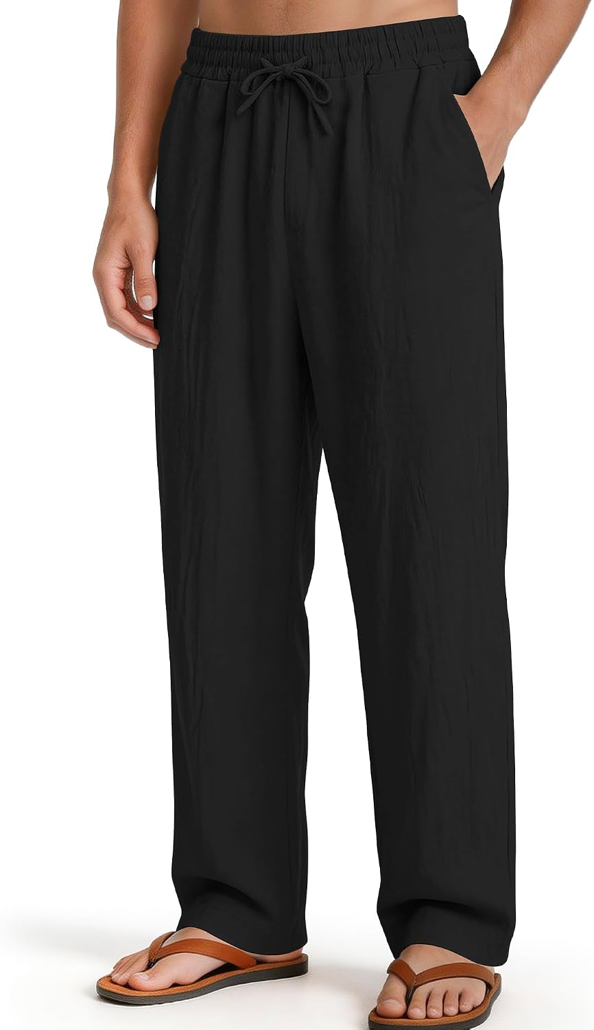 Men's Casual Pants Elastic Waist with Drawstring Loose Fit Beach Summer Trousers for Travel and Lounge Wear
