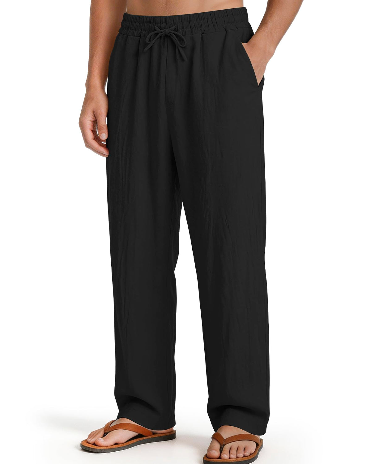 Men's Casual Pants Elastic Waist with Drawstring Loose Fit Beach Summer Trousers for Travel and Lounge Wear