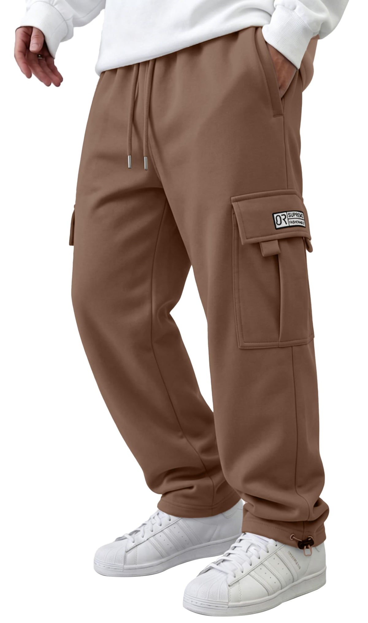 HUNGSON Mens Cargo Sweatpants Drawstring Casual Hiking Pants Joggers Athletic Trousers Cotton Loose Straight Pants for Men