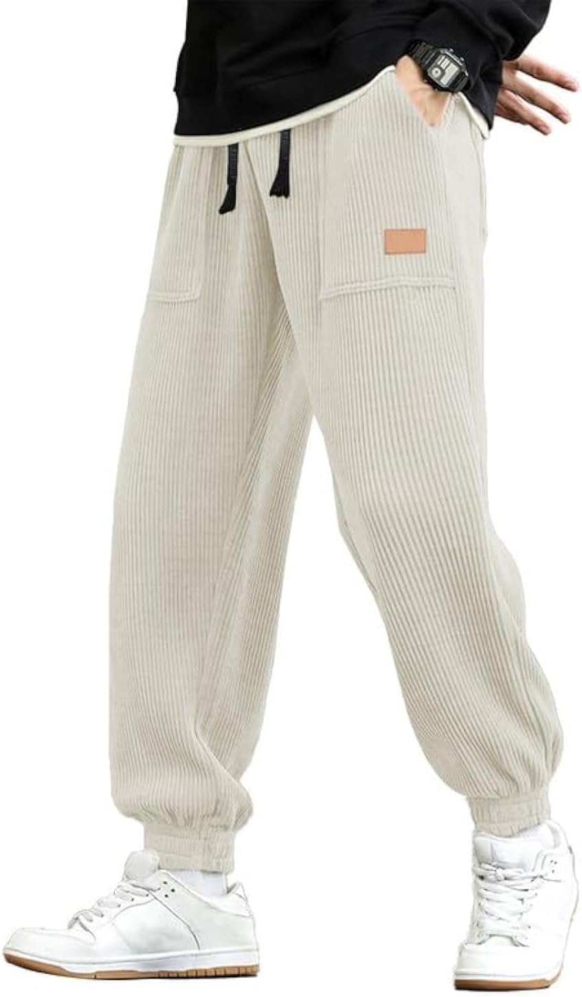 JMIERR Mens Corduroy Drawstring Sweatpants Casual Joggers Relaxed Fit Pants
