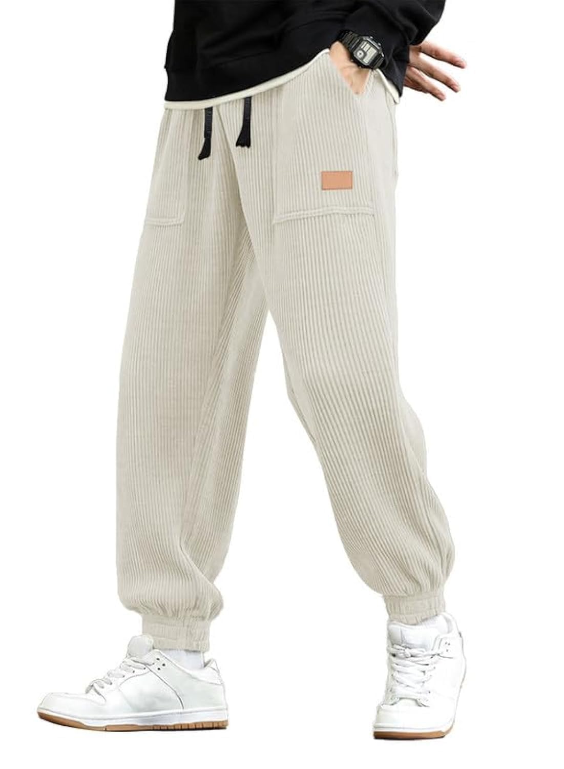 JMIERR Mens Corduroy Drawstring Sweatpants Casual Joggers Relaxed Fit Pants