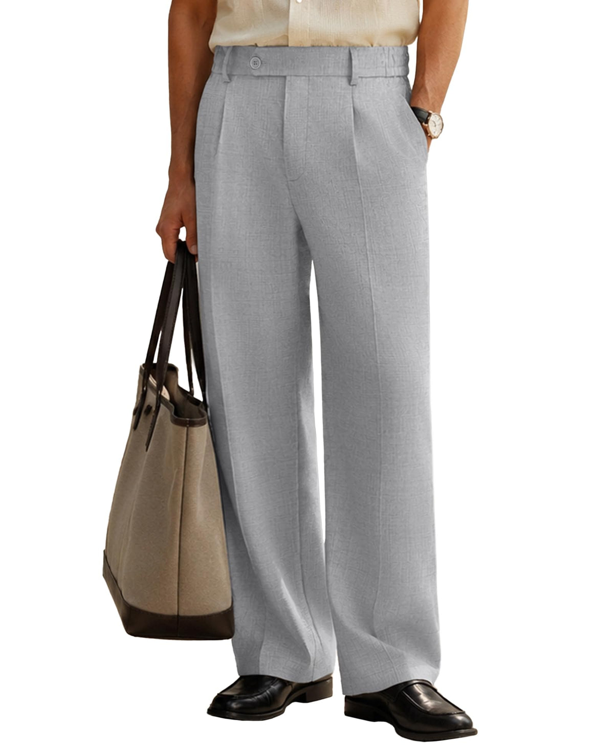Susclude Mens Plaid Casual Dress Pants Old Money Wide Leg Baggy Pleated Slacks Elastic Waist Work Vacation Trousers