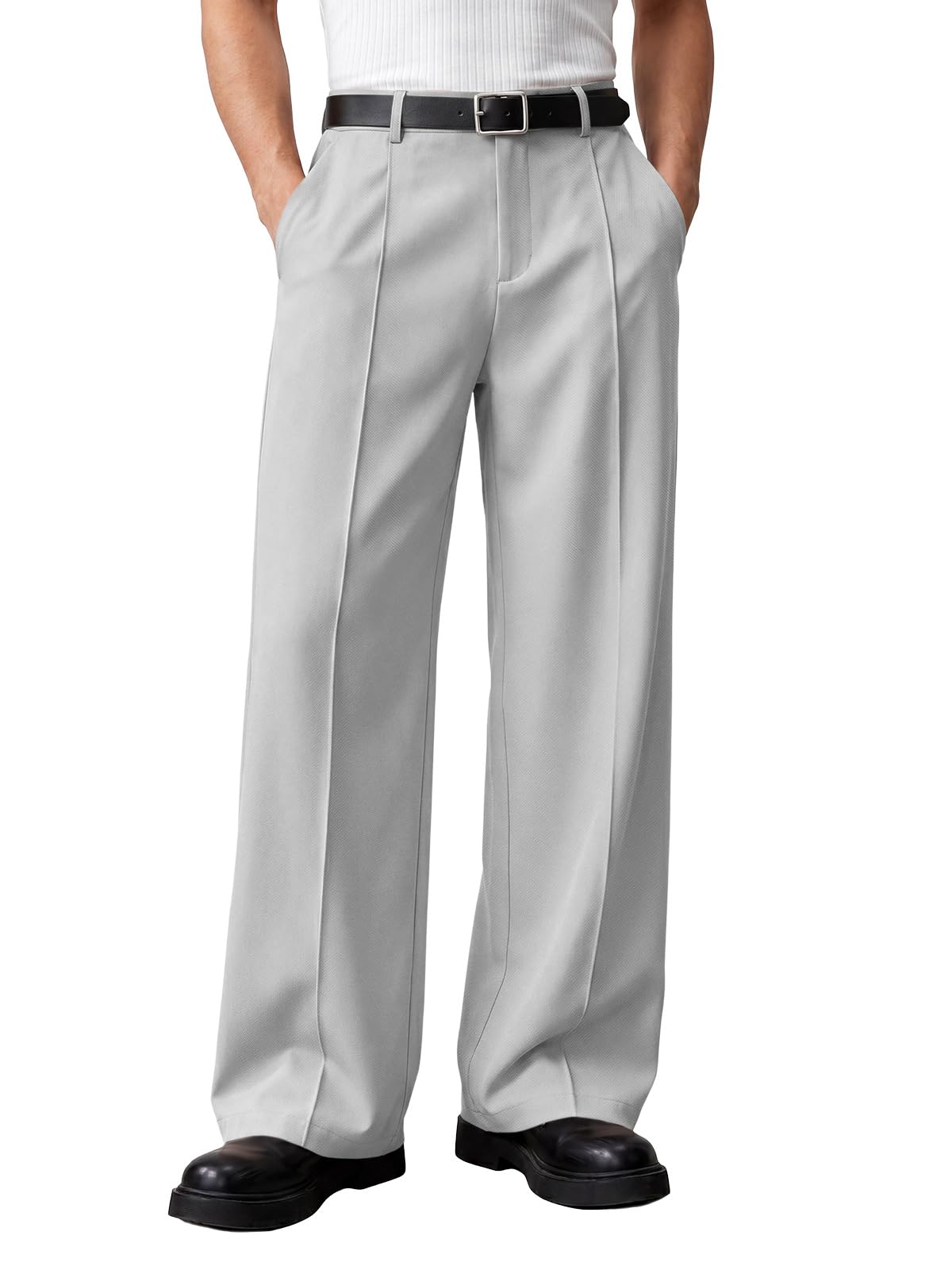 Runcati Mens Baggy Dress Pants Casual Pleated Wide Leg Lightweight Trousers
