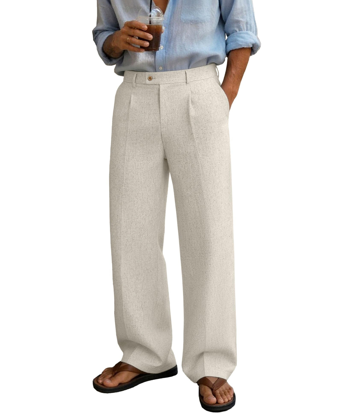 Susclude Mens Linen Casual Dress Pants Wide Leg Baggy Pleated Work Trousers