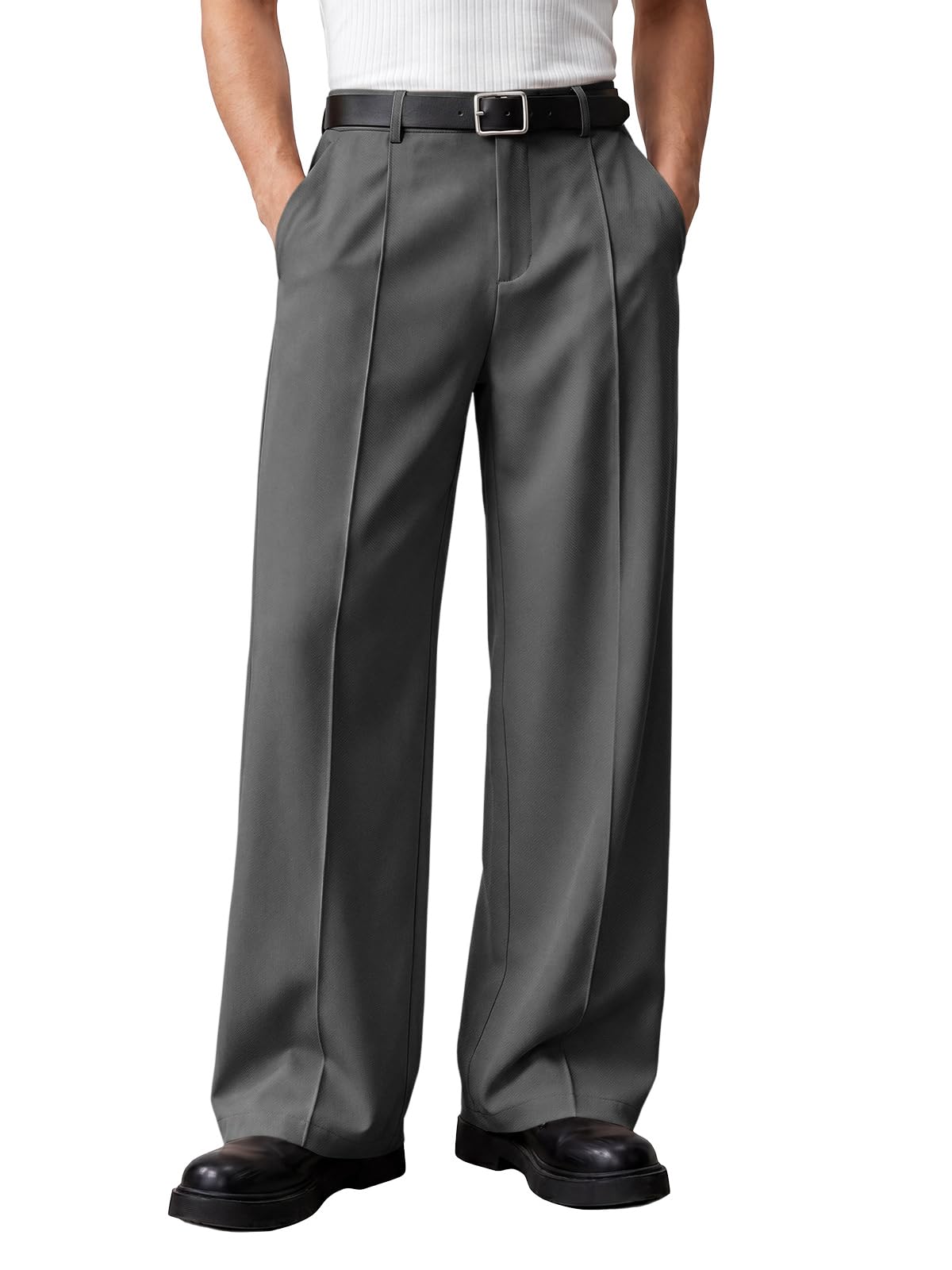 Runcati Mens Baggy Dress Pants Casual Pleated Wide Leg Lightweight Trousers