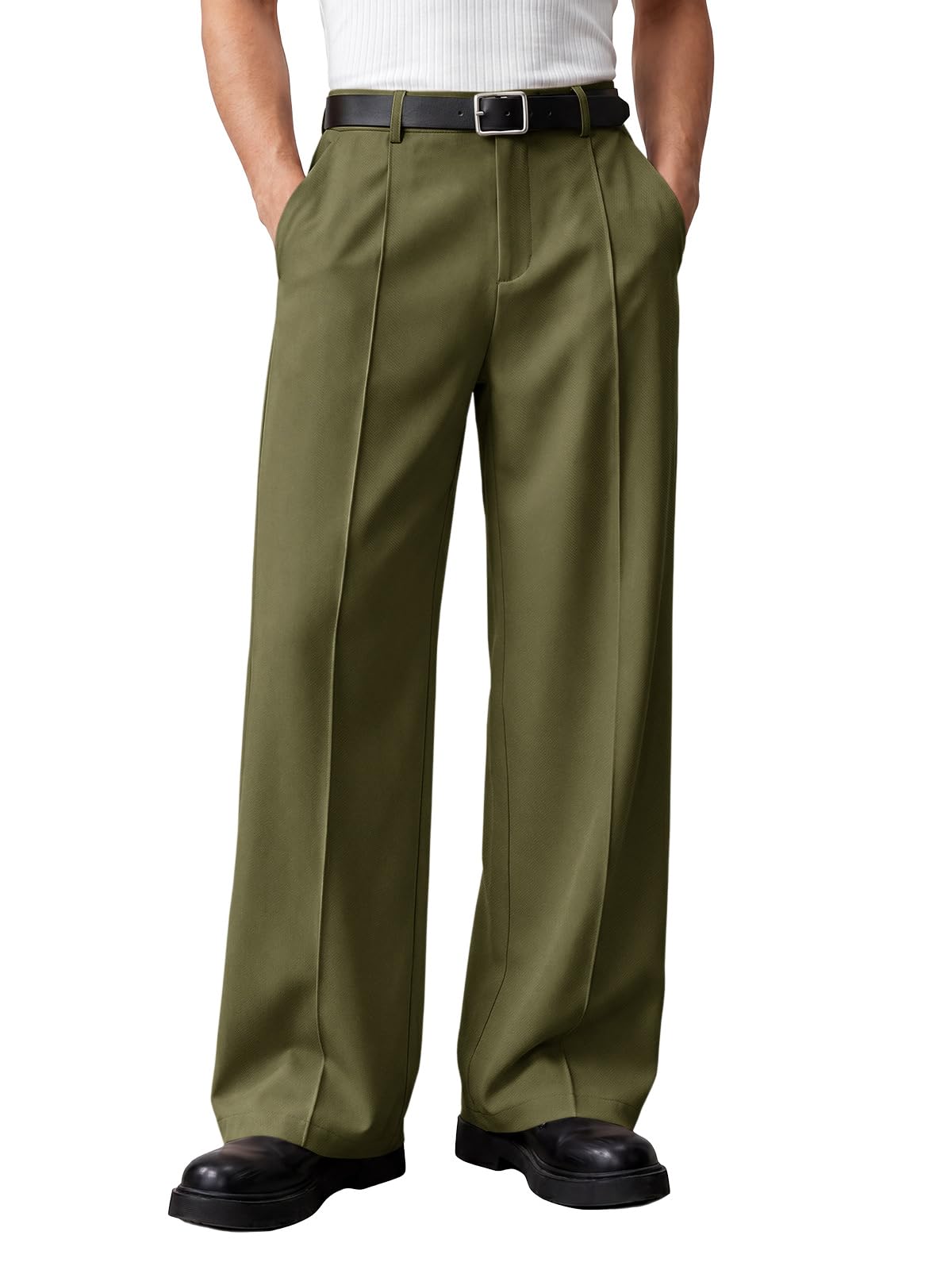 Runcati Mens Baggy Dress Pants Casual Pleated Wide Leg Lightweight Trousers