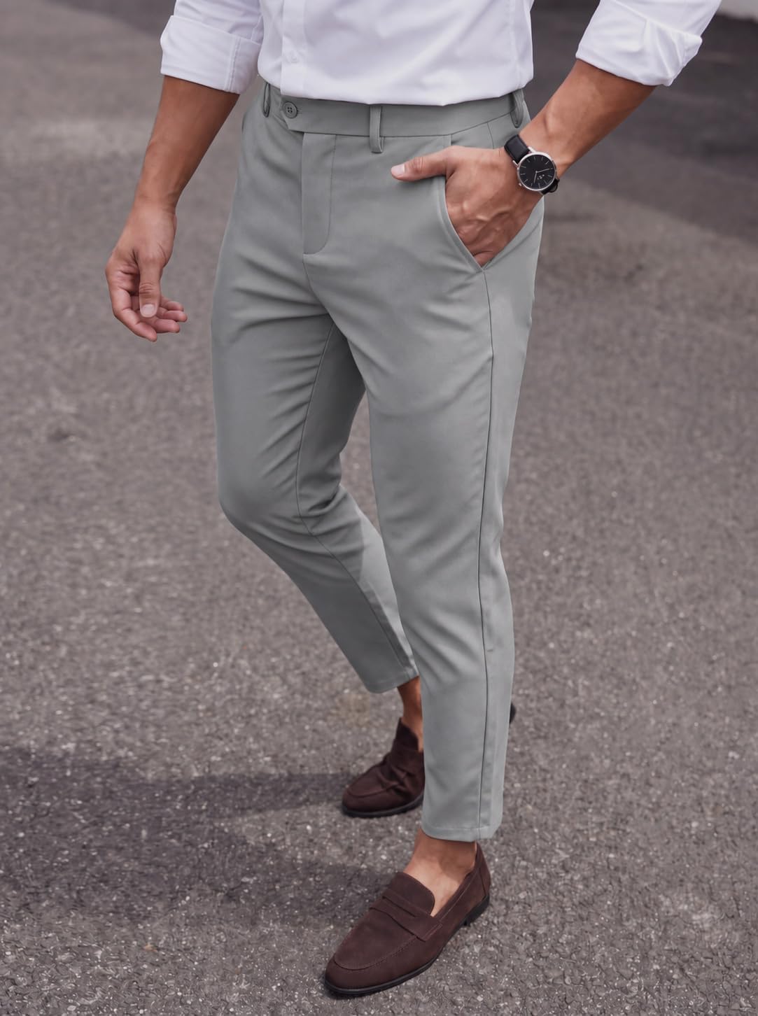 Runcati Mens Slim Fit Dress Pants Casual Stretch Skinny Trousers 30"/32"