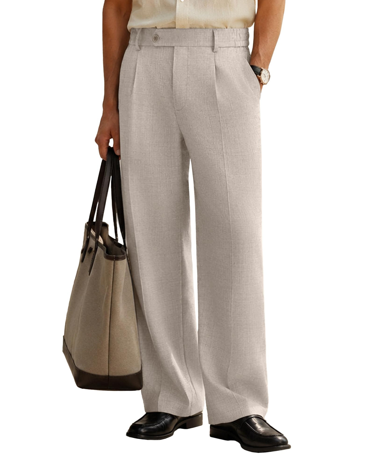Susclude Mens Plaid Casual Dress Pants Old Money Wide Leg Baggy Pleated Slacks Elastic Waist Work Vacation Trousers