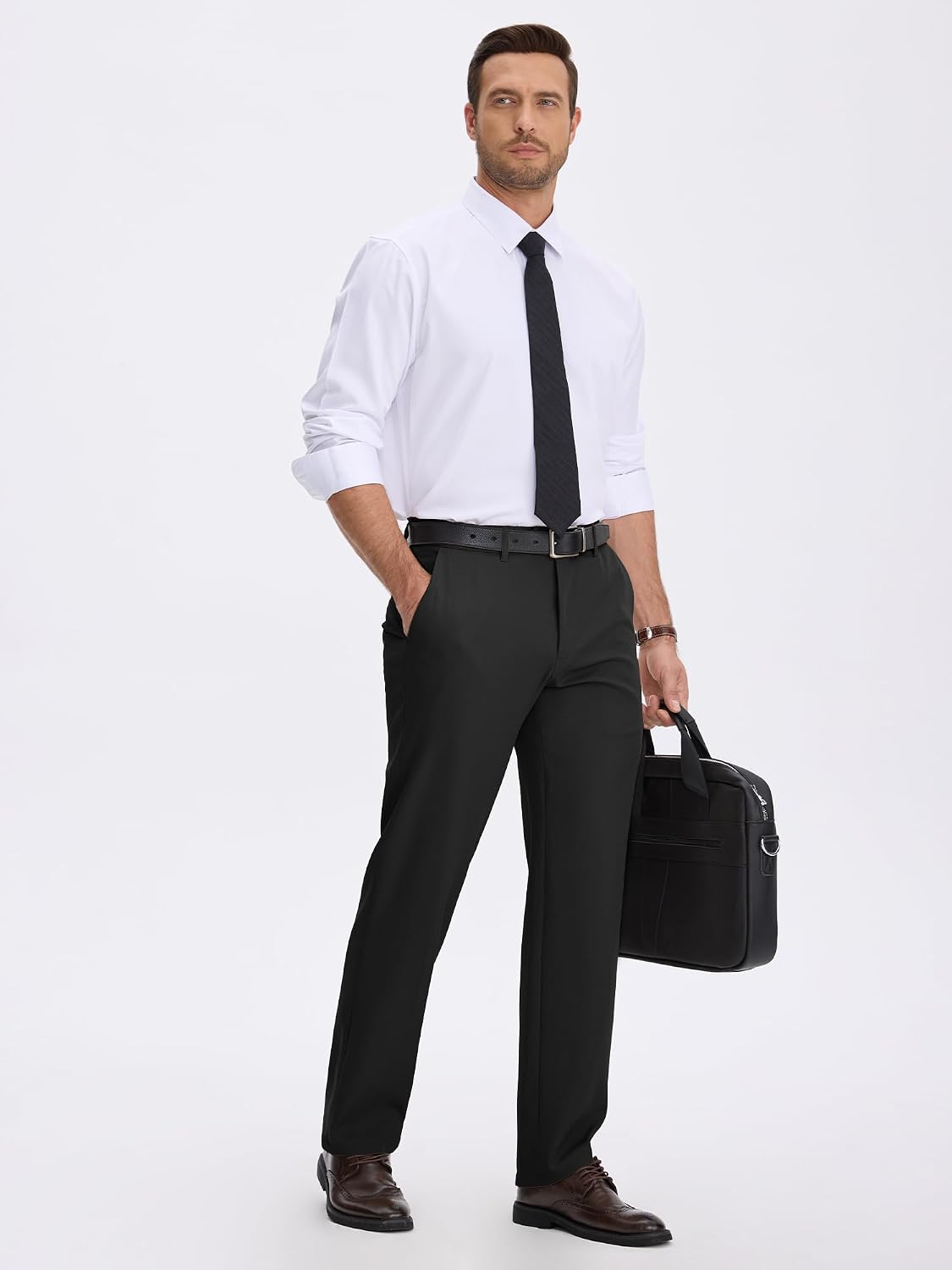 PLEPAN Men's Classic Fit Dress Pants Wrinkle‑Resistant