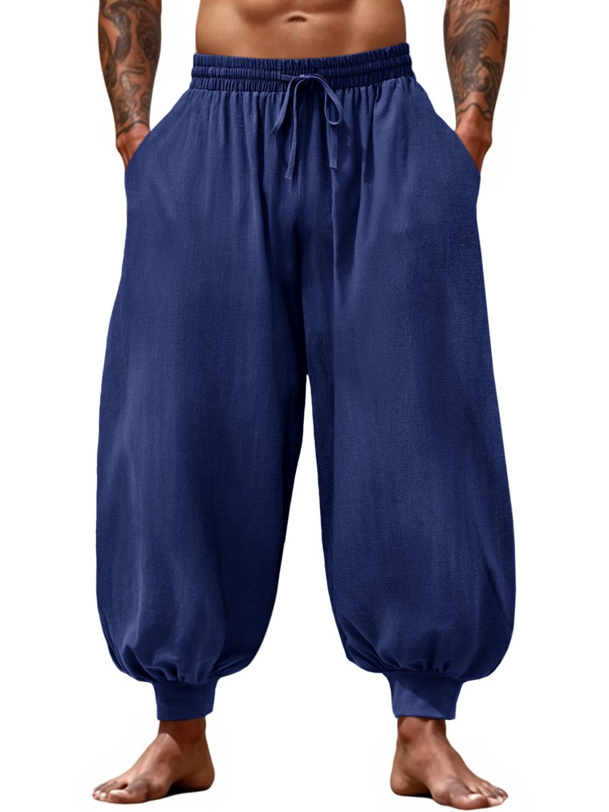 Runcati Mens Harem Pants Casual Baggy Trousers Cotton Boho Pants