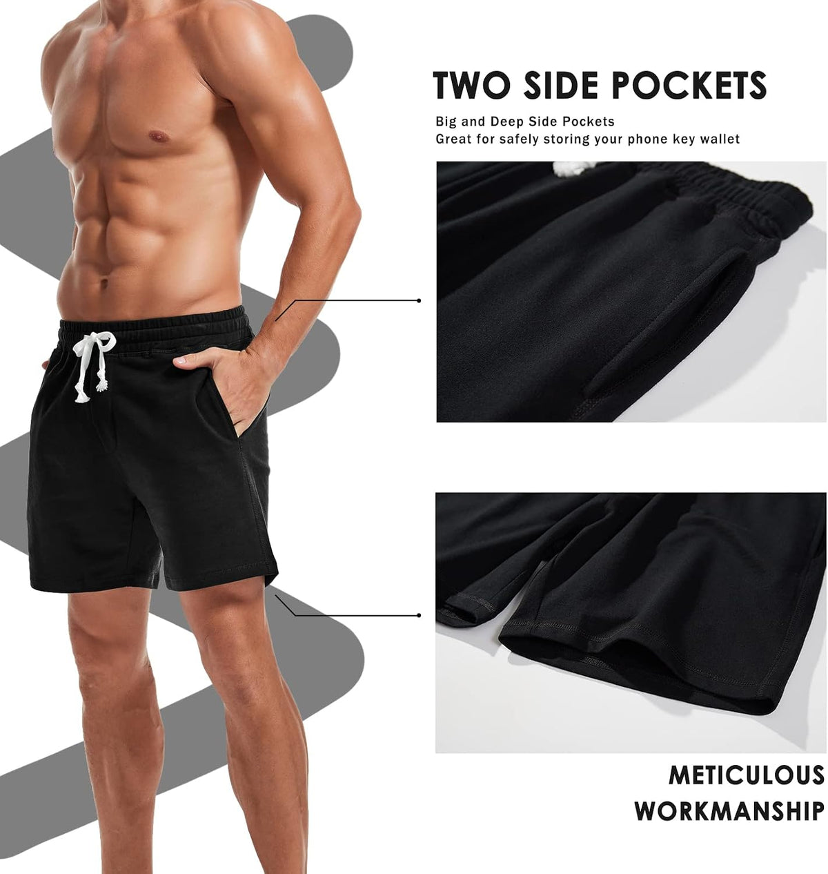 AMY COULEE Men's Cotton Sweat Shorts with Pockets, 5.5 Inch Inseam