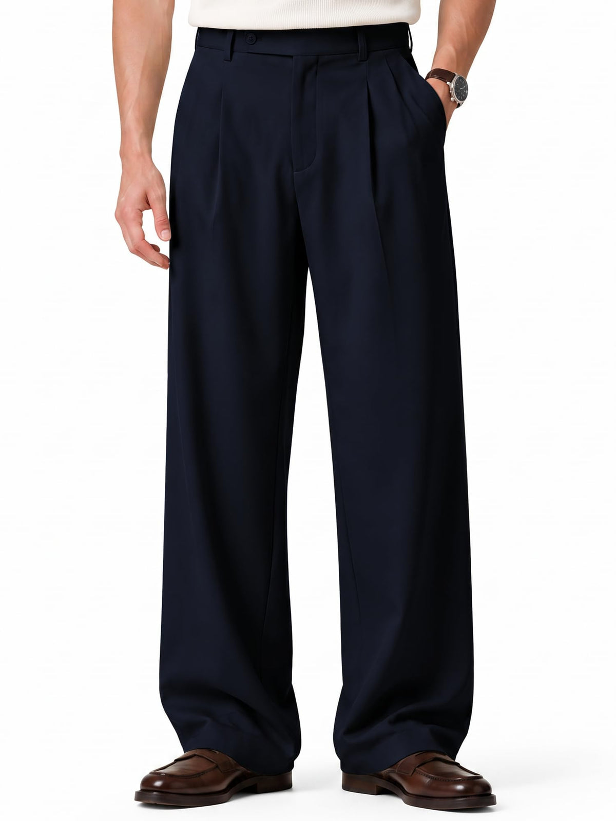 HUNGSON Mens Baggy Casual Dress Pants Pleated Wide Leg Lightweight Slacks